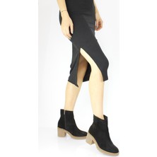 Mammamia Kadın Hakiki Deri Süet Ortopedik Fermuarlı Klasik Kalın Topuklu Bot M24/KB1565