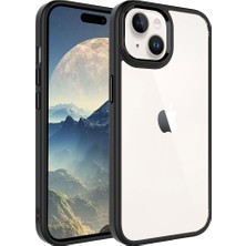 Case World Apple iPhone 15 Plus Kapak Metal Kamera Korumalı Arkası Şeffaf Silikon Kılıf - Siyah