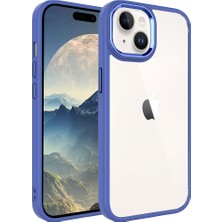 Case World Apple iPhone 15 Plus Kapak Metal Kamera Korumalı Arkası Şeffaf Silikon Kılıf - Petrol Mavisi