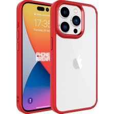 Case World Apple iPhone 15 Pro Max Kapak Metal Kamera Korumalı Arkası Şeffaf Silikon Kılıf - Kırmızı