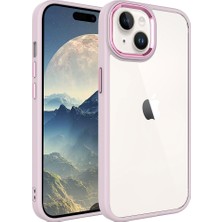 Case World Apple iPhone 15 Kapak Metal Kamera Korumalı Arkası Şeffaf Silikon Kılıf - Pembe