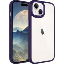 Case World Apple iPhone 15 Plus Kapak Metal Kamera Korumalı Arkası Şeffaf Silikon Kılıf - Mor