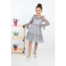 Çocuk Yolu Kids Çocukyolukids Puantiyeli Tüllü Gri Kız Çocuk Elbise A1111141111018