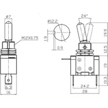 Adam Toggle Switch 1-0 Kırmızı Ledli Metal Anahtar 3 Pin 12V