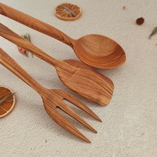 Artful Wooden Ahşap Tahta Servis, Sunum Kaşık, Spatula, Çatal Seti - El Yapımı Zeytin Ağacı