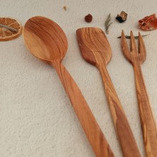 Artful Wooden Ahşap Tahta Servis, Sunum Kaşık, Spatula, Çatal Seti - El Yapımı Zeytin Ağacı