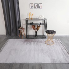 Linos Home Açık Gri Fluffy Düğüm Saçaklı Post Peluş Halı Kaymaz Taban Yumuşacık Yolluk Modern Halı