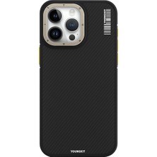 YoungKit iPhone 15 Pro Uyumlu Kılıf Magsafe Şarj Özellikli Youngkit 600D Kevlar Kapak Sarı
