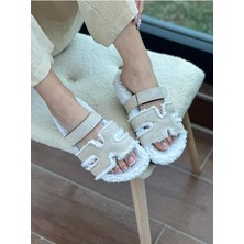 Yula Fashion Shoes Teddy Bej Tüylü Ev Terliği