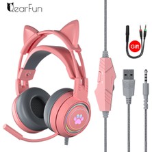 Jingyi Qearfun Hifi Stereo Pc Kulaklık Oyun Kız Pembe Kedi Mikrofonlu Kulaklıklar Rgb Işık Ps4 Dizüstü Telefon Kablolu Kulaklık (Yurt Dışından)