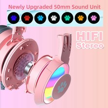 Jingyi Qearfun Hifi Stereo Pc Kulaklık Oyun Kız Pembe Kedi Mikrofonlu Kulaklıklar Rgb Işık Ps4 Dizüstü Telefon Kablolu Kulaklık (Yurt Dışından)