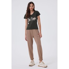Lee Cooper London 1 Kadın %100 Pamuk O Yaka T-Shirt Haki