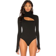 By Kul Design Kadın Siyah Balıkçı Yaka Göğüs Dekolte Jarse Bodysuit