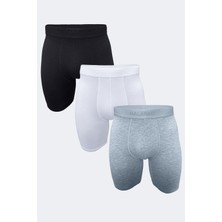Malabadi Erkek 3 Lü Paket Siyah Beyaz Gri Uzun Paçalı Modal Boxer 019