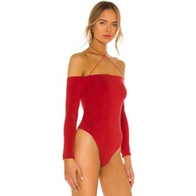 By Kul Design Kadın Kırmızı Ip Askılı Jarse Bodysuit