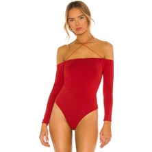 By Kul Design Kadın Kırmızı Ip Askılı Jarse Bodysuit