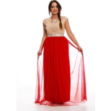 Modayız Kırmızı Gold Pul Işlemeli Abiye H8-124433