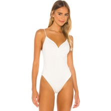 By Kul Design Kadın Beyaz Ip Askılı Jarse Bodysuit