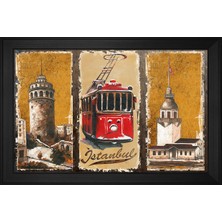 DB Sanat Galata Kulesi Tramvay Kız Kulesi Motifli Kanvas Tablo