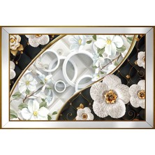 DB Sanat Soyut Beyaz Çiçekler Motifli Kanvas Tablo
