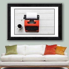 DB Sanat Nostalji Kırmızı Daktilo Temalı Siyah Çerçeveli Kanvas Tablo Seti