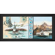 DB Sanat Tuğra Kız Kulesi ve Istanbul Boğaz Vapuru Motifli Kanvas Tablo