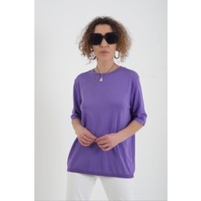 Zelish My Sister Mor Bisiklet Yaka Arka Damla Kısa Kol Kazak