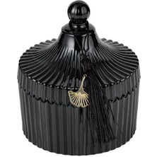 Çırpan Ev Siyah Cam Kapaklı Mumluk 10X12CM