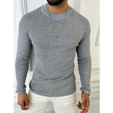 Elku Moda Kazak Slim Fit Naturel Örme Pamuk Tüylenmeyen Triko Dar Kesim Body Kazak