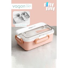 Vagonlife Tek Kat Çift Bölme Bento Lunch Box Ofis-Okul Için Yeni Nesil Sefer Tası Paslanmaz Çelik 588