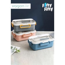 Vagonlife Tek Kat Çift Bölme Bento Lunch Box Ofis-Okul Için Yeni Nesil Sefer Tası Paslanmaz Çelik 588