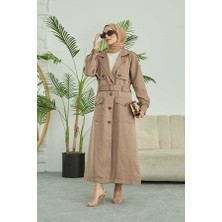 6625-KUŞAKLI  Trençkot Vizon