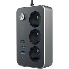The Wlue Çoklu 3'lü Priz Akım Korumalı 2 m Uzatma Kablosu Anahtarlı Çocuk Korumalı 3xusb 2.1A 2500 Watt