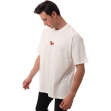 Sincap Nakışlı Relaxed Oversize Basic Erkek T-Shirt  Ekru 6001