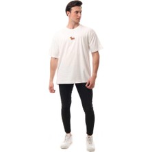 Sincap Nakışlı Relaxed Oversize Basic Erkek T-Shirt  Ekru 6001