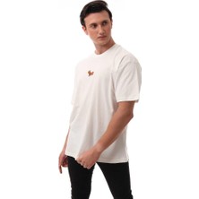 Sincap Nakışlı Relaxed Oversize Basic Erkek T-Shirt  Ekru 6001