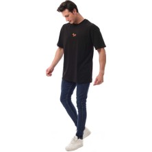 Sincap Nakışlı Relaxed Oversize Basic Erkek T-Shirt Siyah 6001