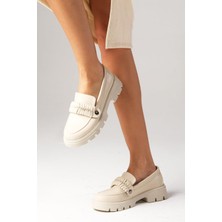 Mio Gusto Judi Bej Renk Kalın Tabanlı Kadın Loafer Ayakkabı