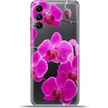 Cupcase Samsung Galaxy A04S Kılıf Esnek Silikon Kamera Koruma 4K Desenli Özel Tasarım - Mor Orkide