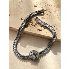 Atelier Deep Premium Baget Taşlı Su Yolu Daire Figür Gümüş Çelik Bileklik