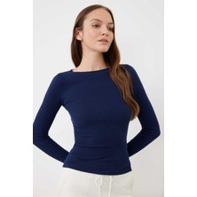 ROMAN Basic Bisiklet Yaka Ripli Triko Lacivert K2471025_015