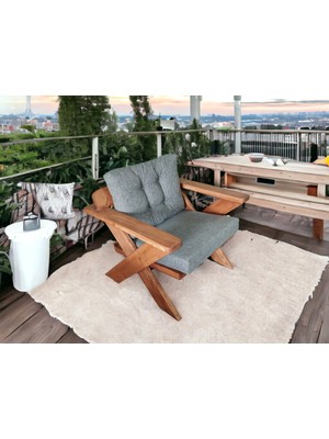 Zerka Concept Berlin Masif Ahşap Bahçe Balkon Koltuk Kestane Ağacı - 1 Adet Tekli Koltuk Gri K.t.