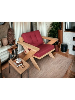 Zerka Concept Berlin Masif Ahşap Bahçe Balkon Koltuk Kestane Ağacı - 1 Adet Tekli Koltuk Bordo