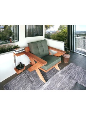 Zerka Concept Berlin Masif Ahşap Bahçe Balkon Koltuk Kestane Ağacı - 1 Adet Tekli Koltuk Haki Yeşil K.t.