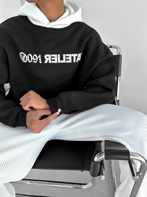 Abluka Online Oversize Baskılı Kapüşonlu Sweatshirt Siyah