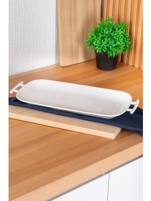 Acar Bianco Perla Porselen Dikdörtgen Servis Tabak 39 cm Şık Kulplu Tasarım