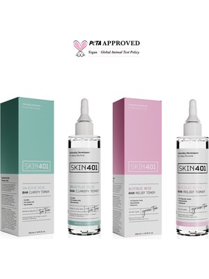 Skin401 Cilt Bakım Seti 200 ml Salisilik Asit BHA ve Glikolik Asit AHA Vegan Formül