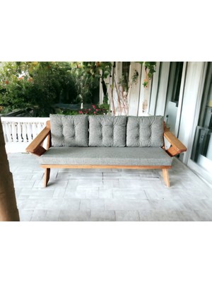 Zerka Concept Berlin Masif Ahşap Bahçe Balkon Koltuk Kestane Ağacı - 1 Adet Üçlü Koltuk Gri K.t.