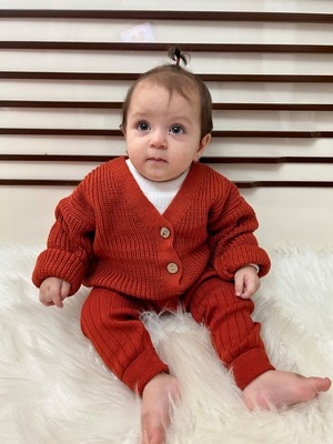 Meriç Bebe Selanik Örgüsü Triko Ahşap Düğmeli Oversize Basic Unisex Model Hırka