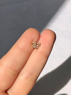 2D2B Nature Cerrahi Çelik  Zirkon Taşlı Pembe Kelebek  Gold Renk 1cm  Piercing